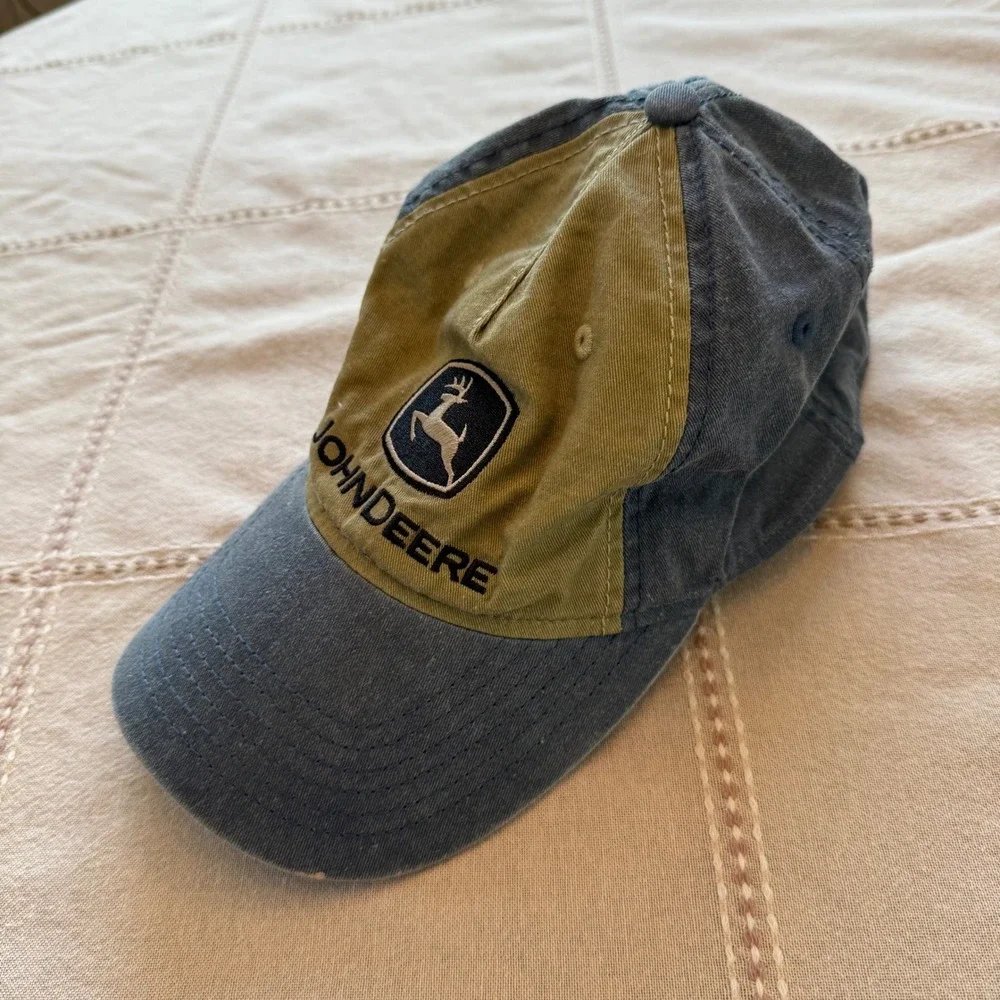 John Deere Baseball Cap Tan Green Embroidered Logo Adjustable Strap‎ One Size